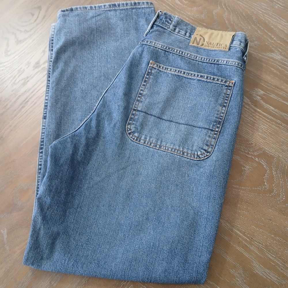 Nautica Jean Company Men Jeans Sz 36x32 Relaxed Fit Baggy Wide Leg MediumWash...
